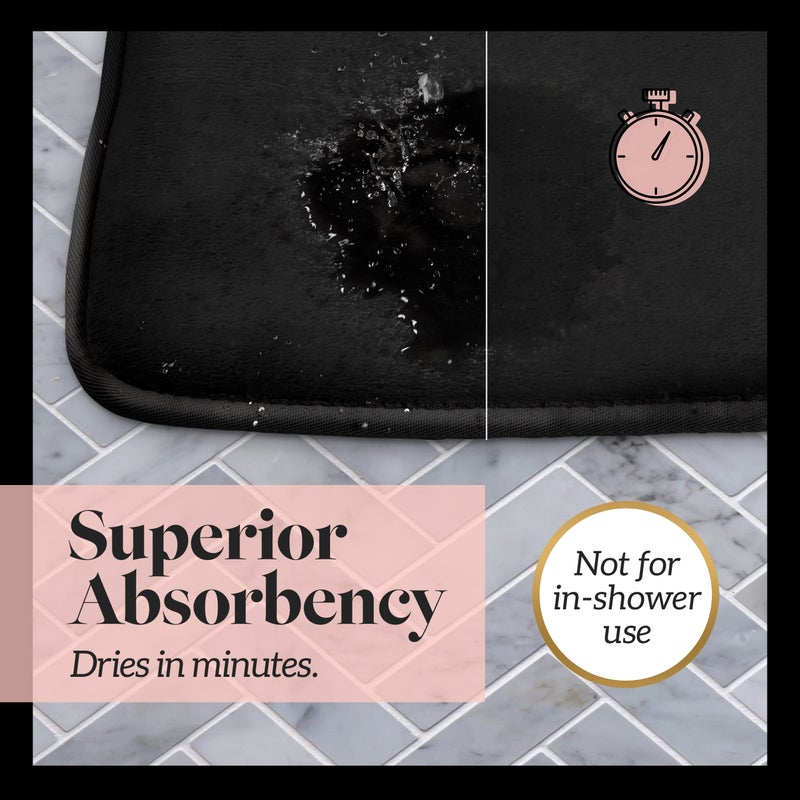 Genteele Memory Foam Bath Mat Non Slip Absorbent Super Cozy Velvet Bathroom Rug Carpet (20 inches X 32 inches, Black) - Image 5